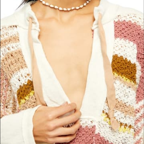 Free People Bayside Knit Drapey Pullover Sweater In Romance Combo Size Large NWT - Picture 5 of 12